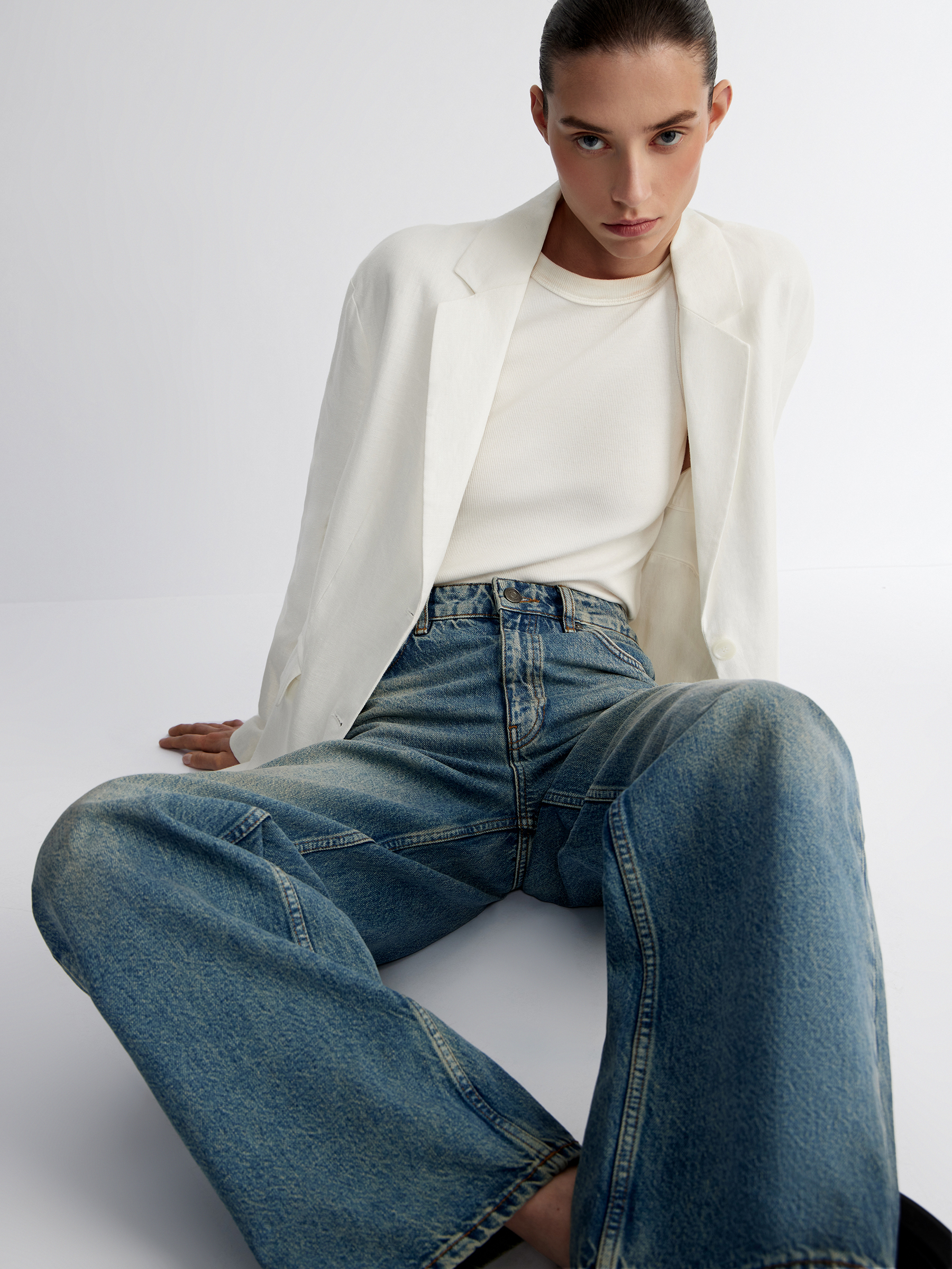 Джинсы Wide Leg 411 со льном