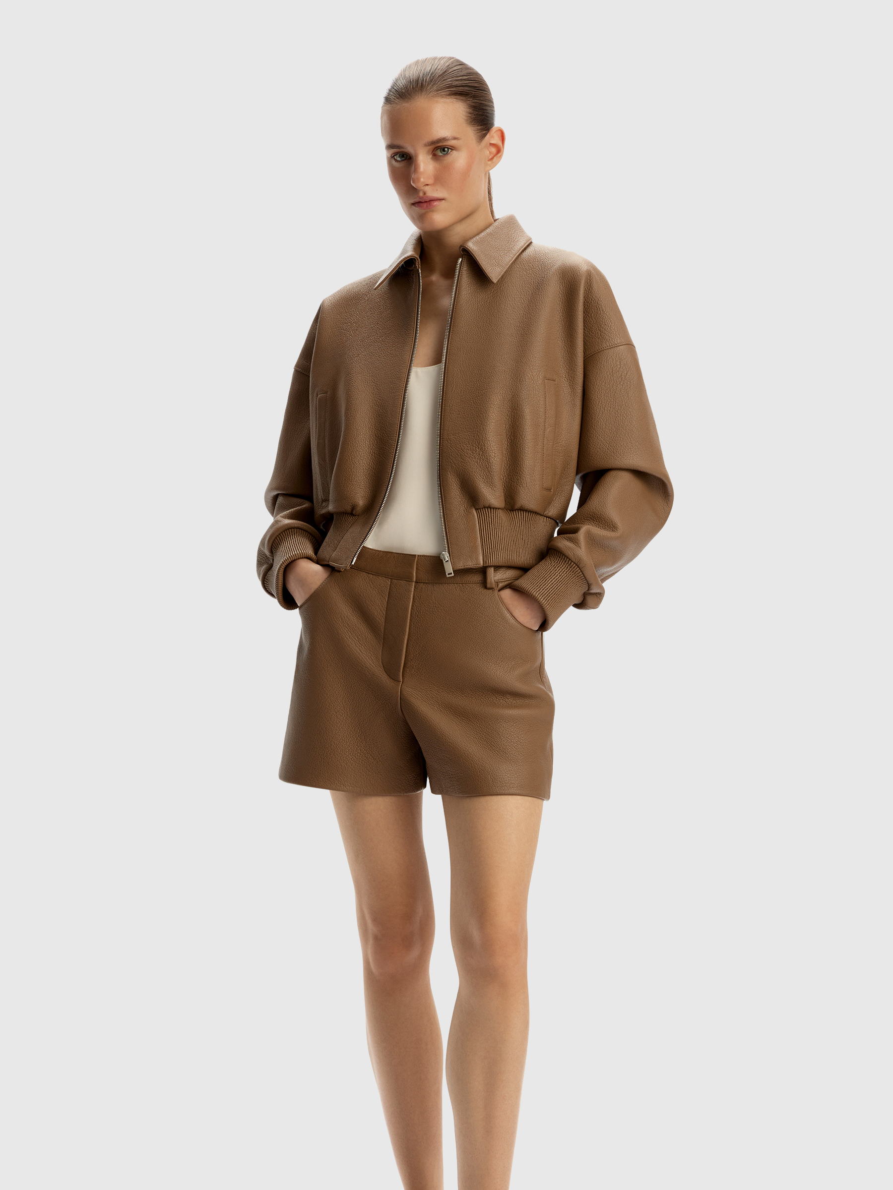 Бомбер Grain из фактурной кожи