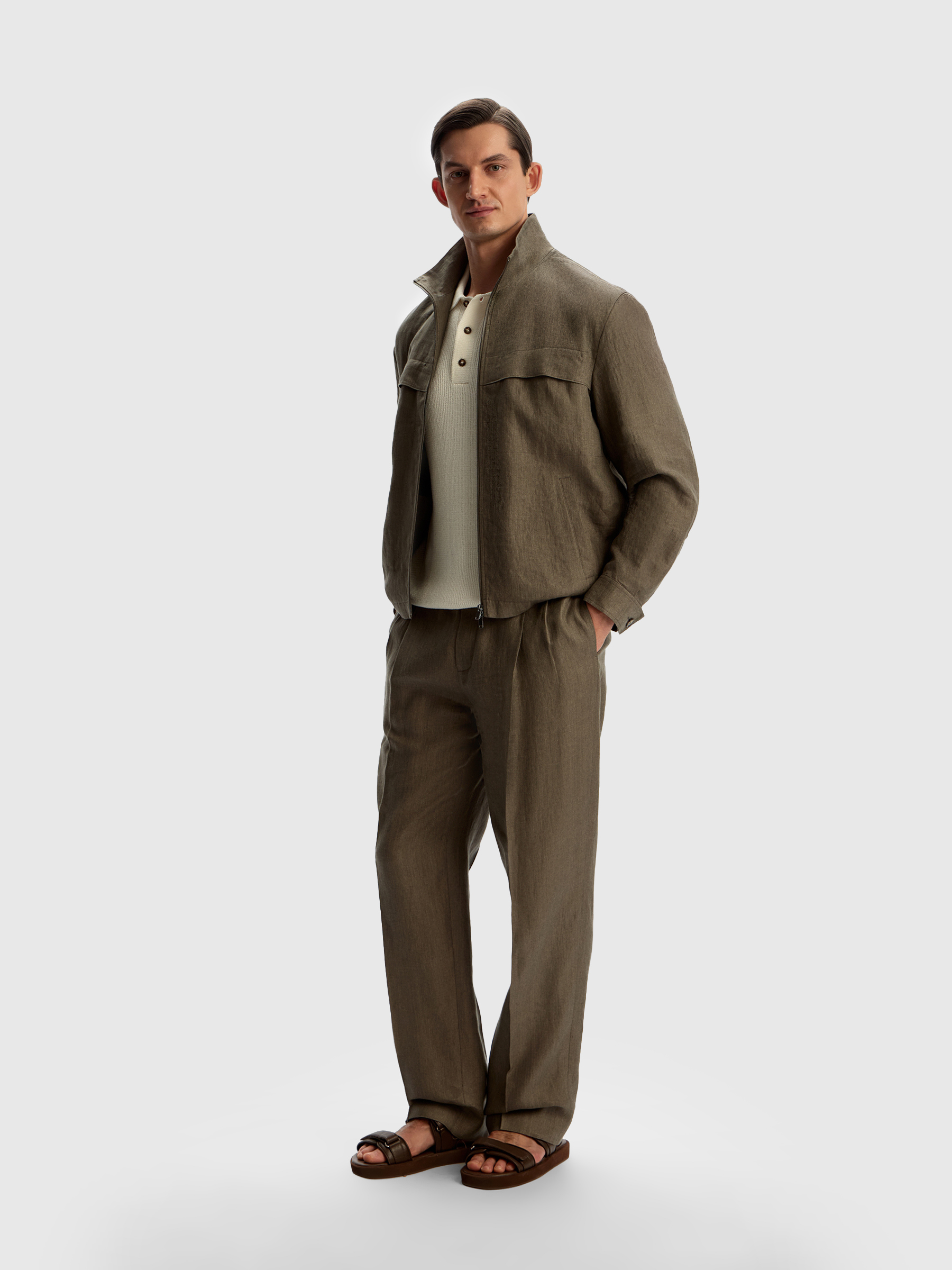 Брюки из плотного льна